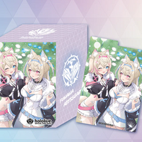 FUWAMOCO hololive Official Card Game deck case Vol. 6, featuring Fuwawa and Mococo Abyssgard on a lavender case with the FUWAMOCO unit logo