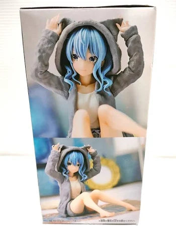 Hoshimachi Suisei Hololive IF Relax Time figure by Banpresto, featuring Suisei seated in a grey bear-ear hoodie with her blue hair down