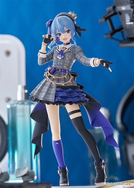 Hoshimachi Suisei POP UP PARADE SP figure by Good Smile Company, featuring Suisei in her plaid idol outfit mid-performance holding a microphone