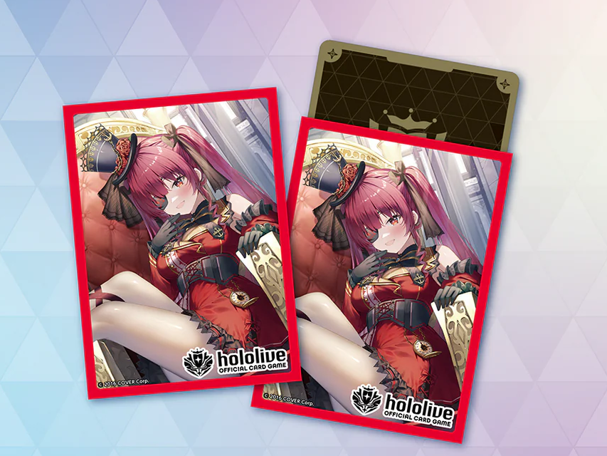 Houshou Marine hololive Official Card Game card sleeve Vol. 6, featuring Marine in her gothic captain costume seated on a throne