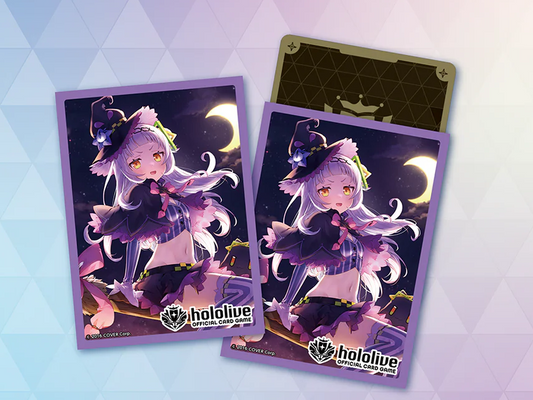 Murasaki Shion hololive Official Card Game card sleeve Vol. 5, featuring Shion in her witch costume under a crescent moon night sky